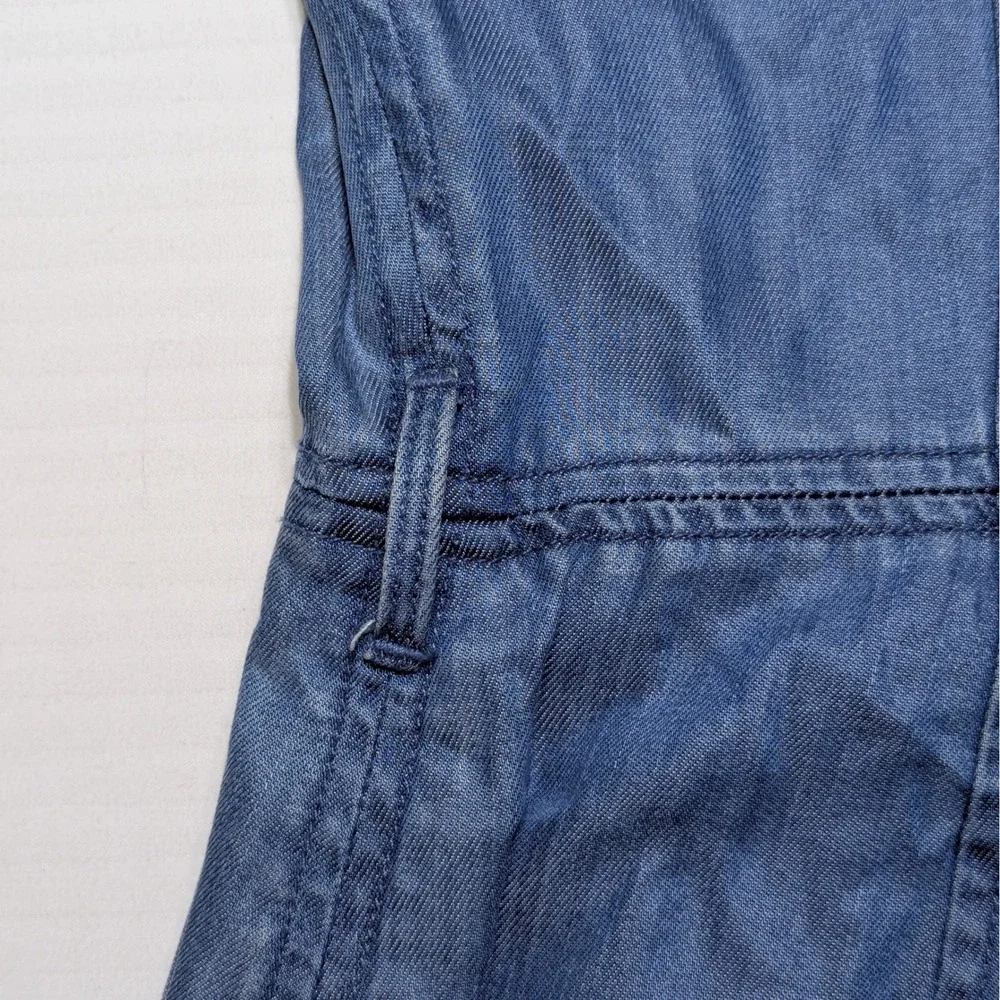 Club Monaco 4 Blue Chambray Lyocell Wide Leg Cropped Jumpsuit Short Sleeve - Picture 3 of 13